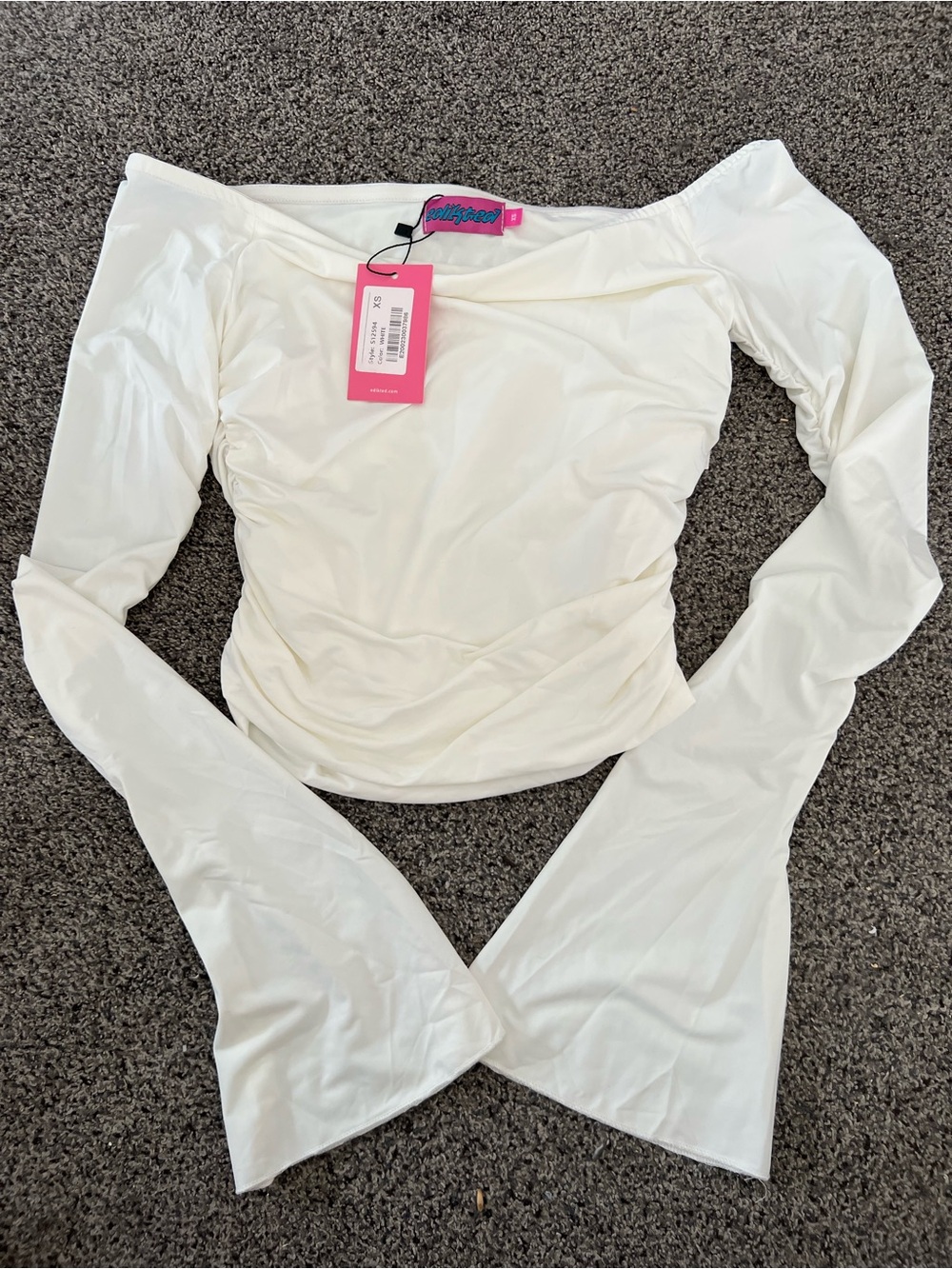 Edikted White Off-Shoulder Long Sleeve Top with Flared Sleeves